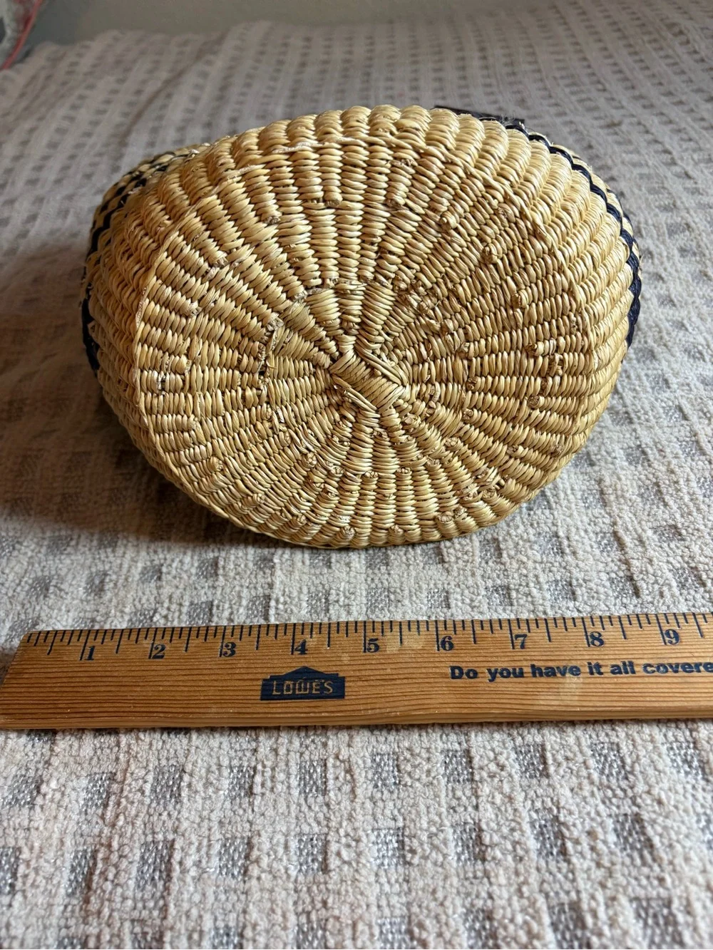 Handwoven Straw Tote Bag with Black Accent Handles